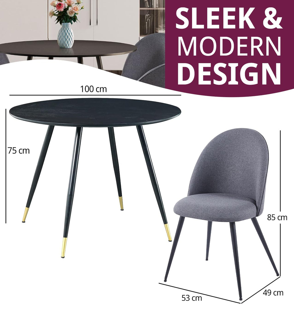 Hallowood Furniture Finley Round Kitchen Table and Chairs Set 4, Black/Grey