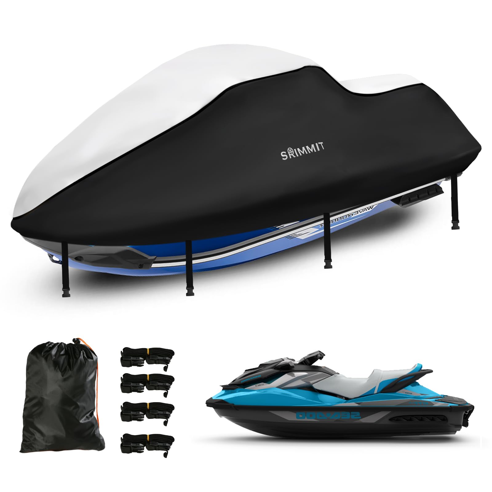 Jolof Store Trailerable Jet Ski Cover | 3-Seat 420D Waterproof PWC Cover