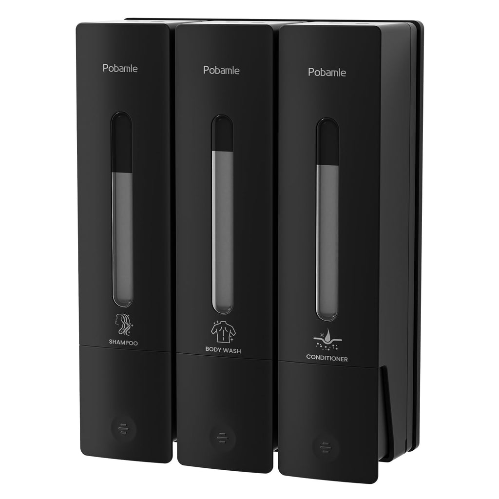 3-Chamber Wall Mounted Shower Soap Dispenser - 3x400ml Black