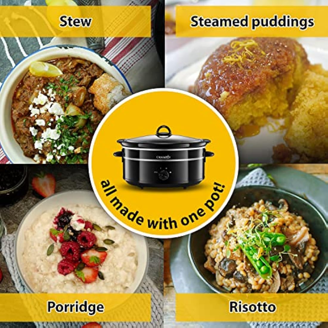 Crock-Pot Slow Cooker – 6.5L Large Ceramic Bowl with 3 Heat Settings