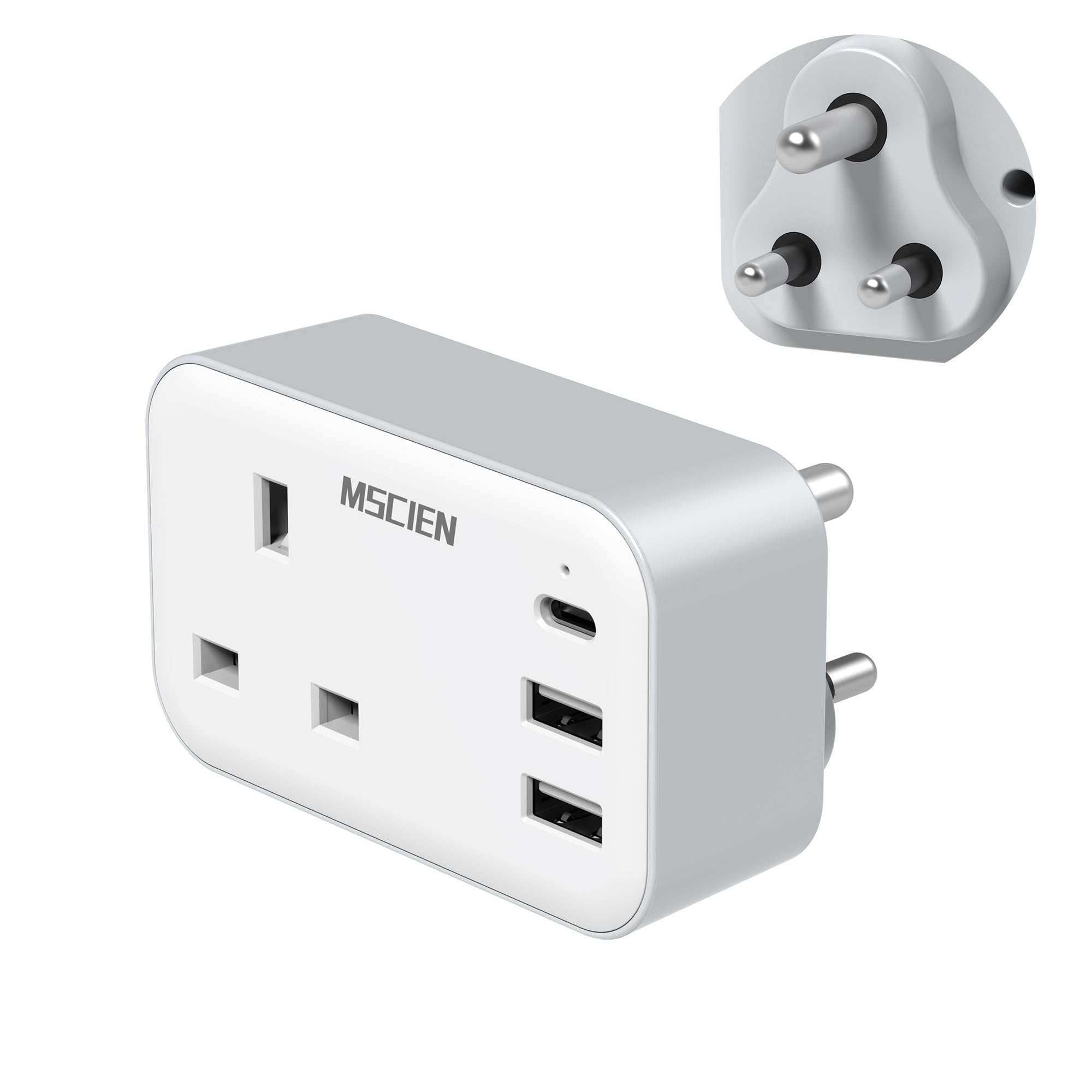 MSCIEN Type D India Travel Plug Adapter with USB – Grounded Charger