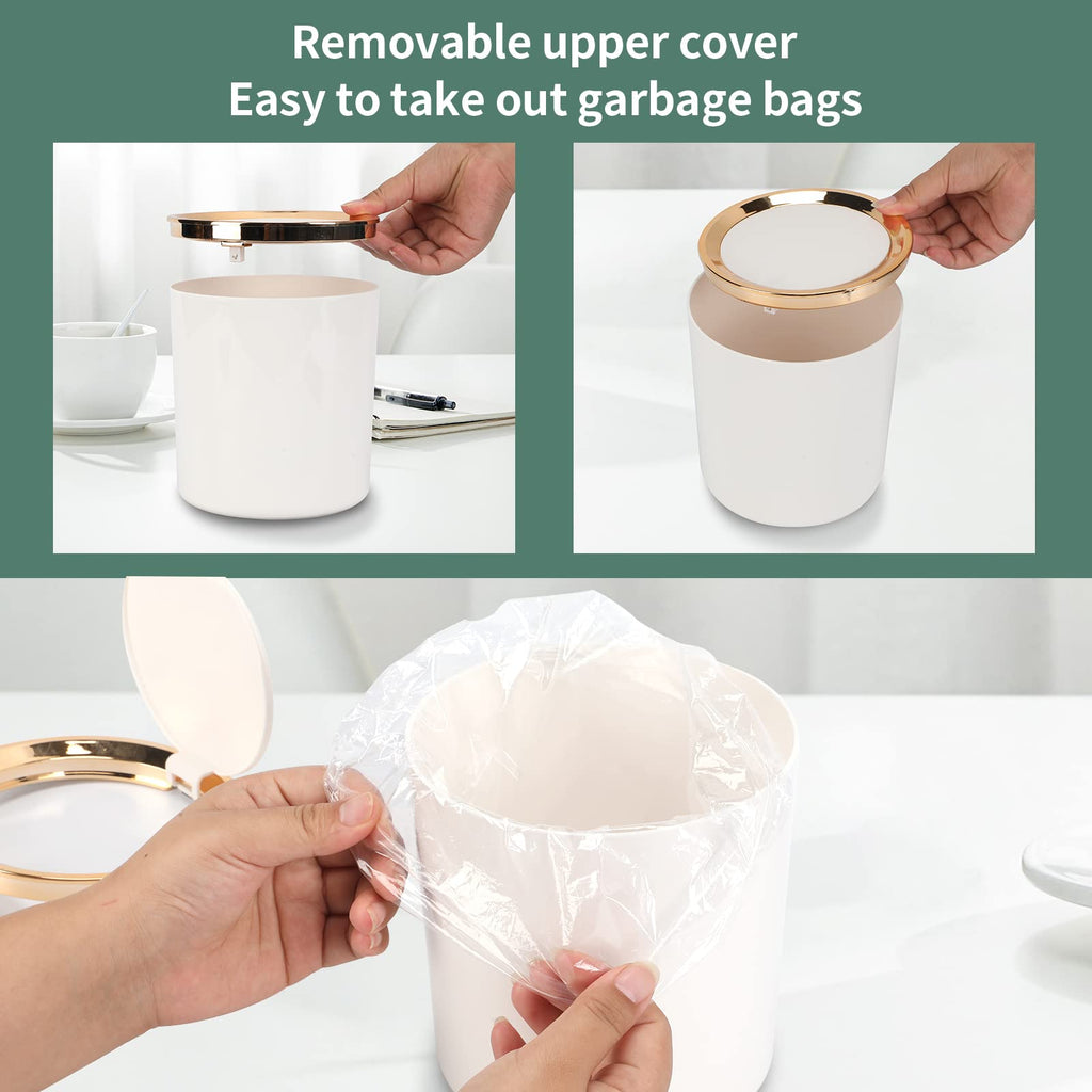 Desk Bin with Lid, Mini Table Trash Can,15 * 14.5cm Portable Small Dustbin for Bathroom Living Room Kitchen Car Dressing Table Black