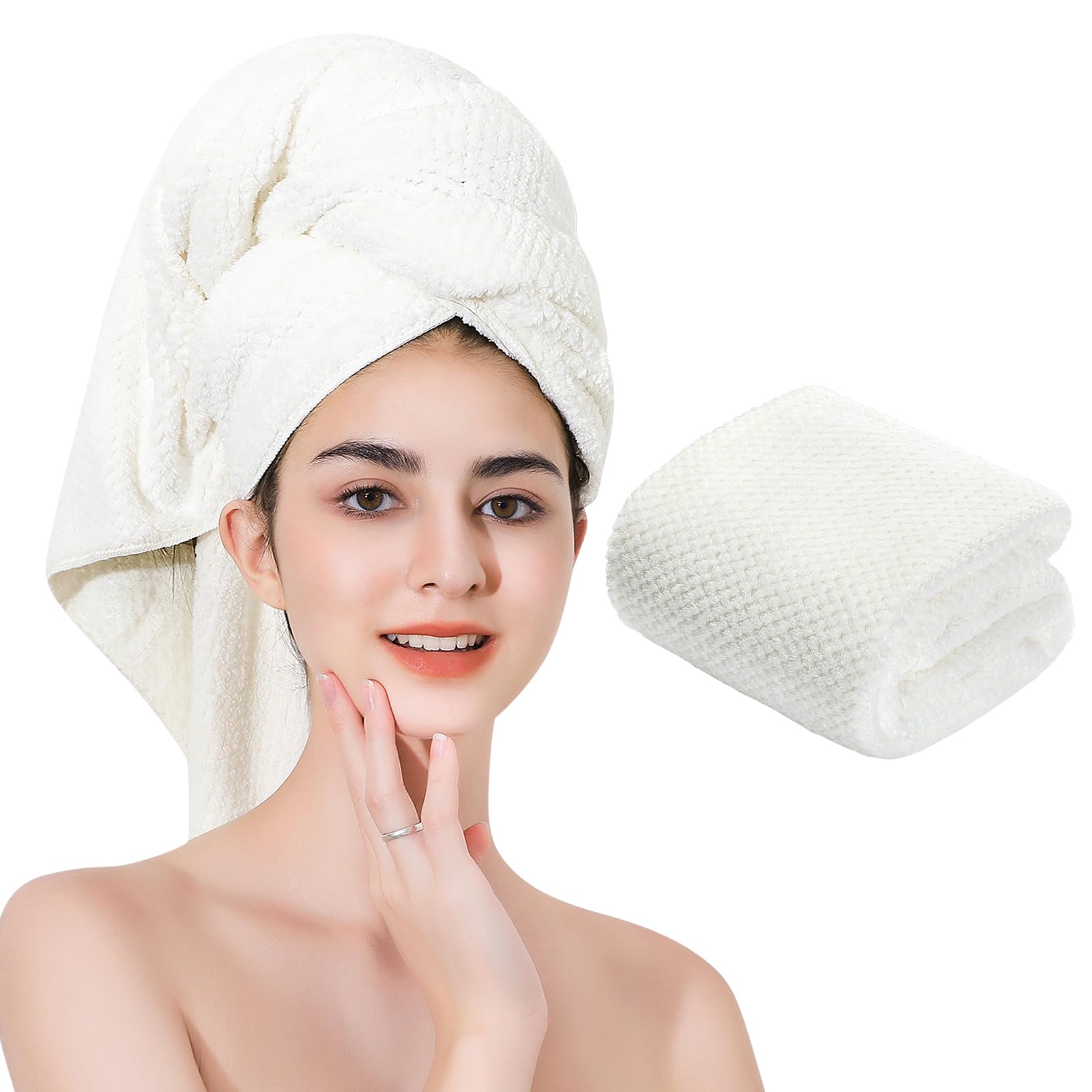 Laojbaba Microfiber Hair Towel – Quick Dry Absorbent Wrap, White, 24x48"