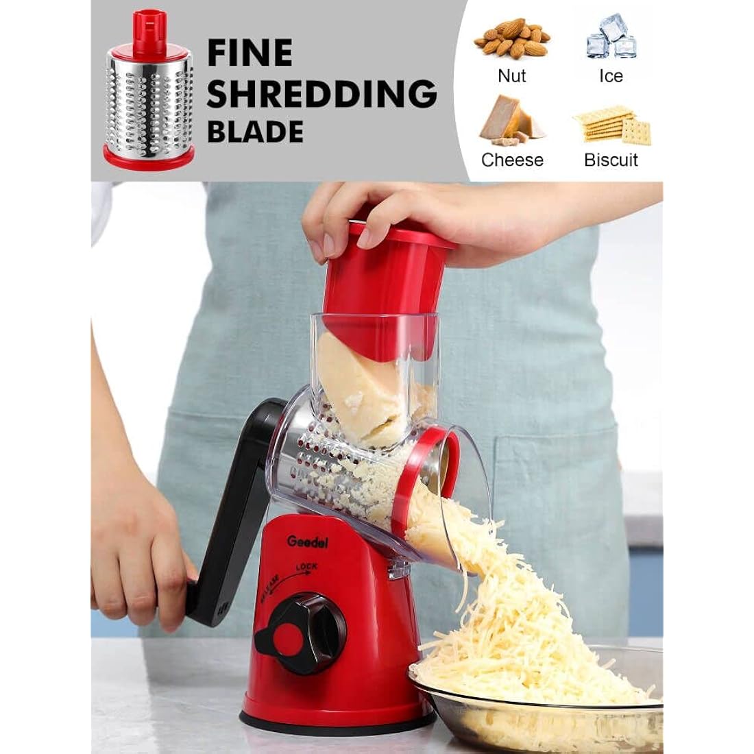 Rotary Cheese Grater | 3-Blade Manual Vegetable Slicer