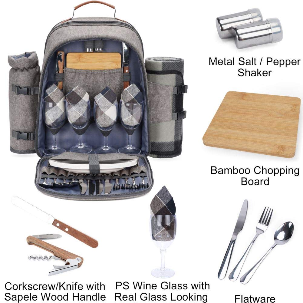 HappyPicnic 4-Person Insulated Picnic Backpack with Waterproof Blanket