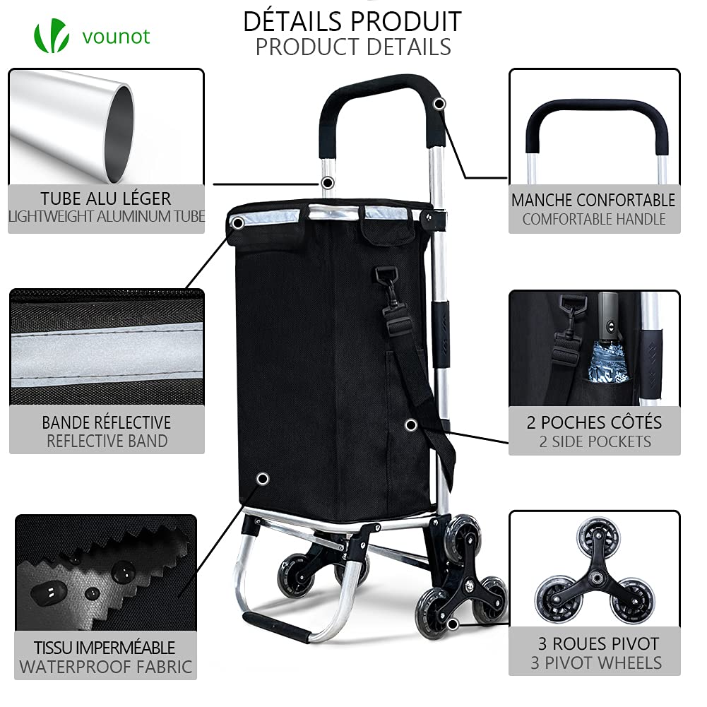 VOUNOT 6-Wheel Stair Climbing Shopping Trolley | 58L Insulated Bag