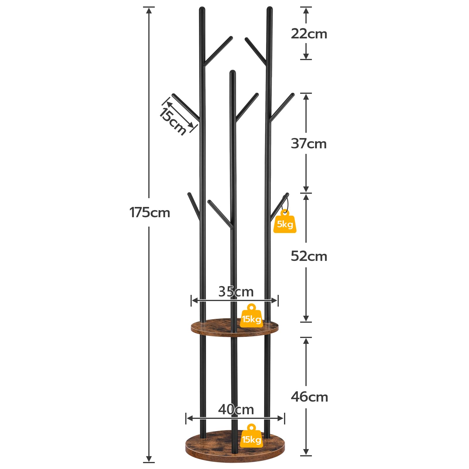 HOOBRO Freestanding Coat Rack with 8 Hooks and 2 Shelves – Rustic Brown