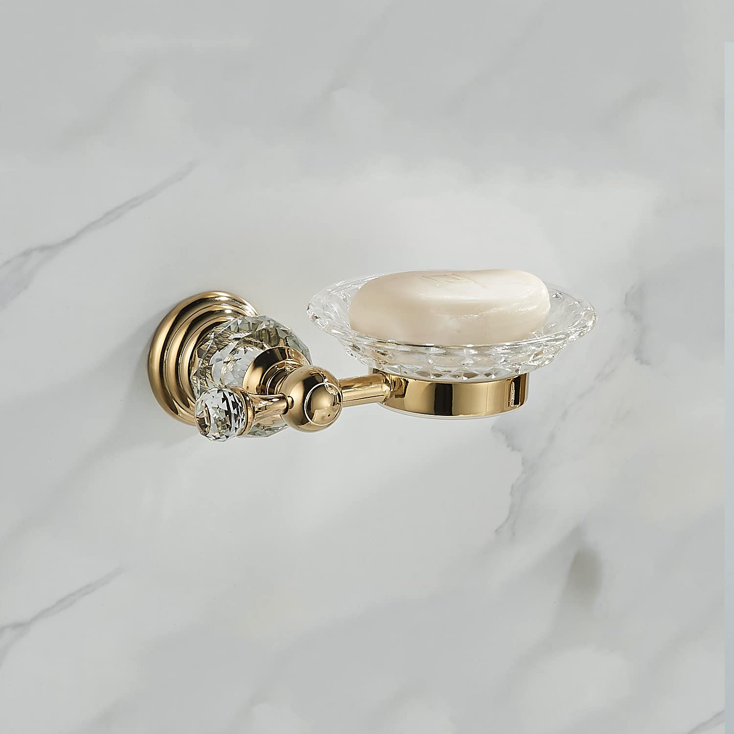 WOLIBEER Crystal Soap Dish Holder | Polished Gold Wall Mounted Tray