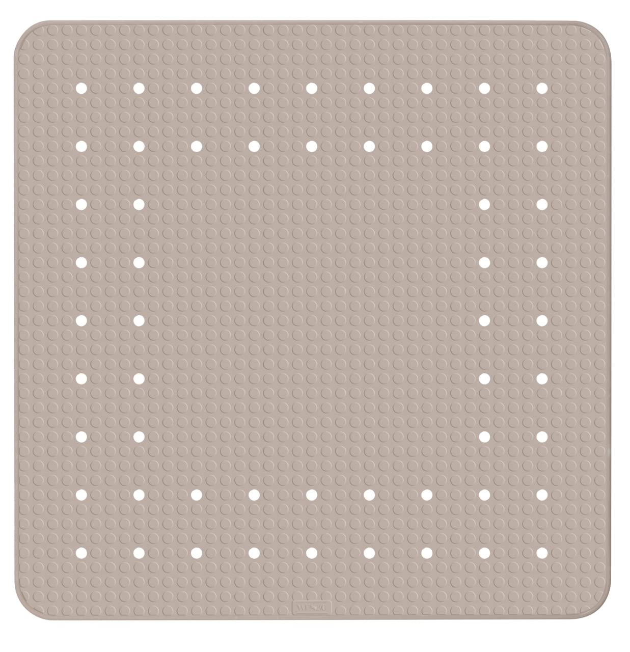 WENKO Non-Slip Shower Mat – Natural Rubber 54x54cm Square – Taupe