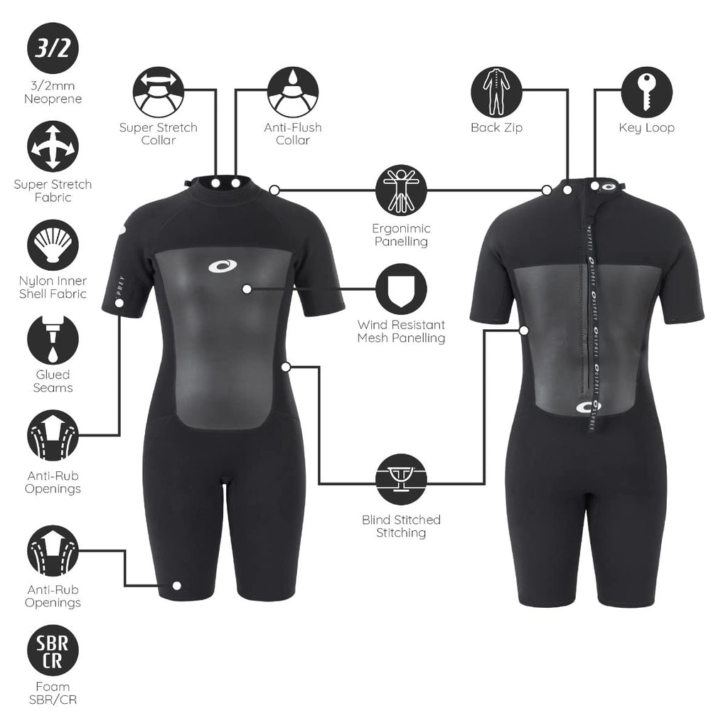 Osprey Women's 3mm Shorty Wetsuit | Neoprene Summer Surfing Suit