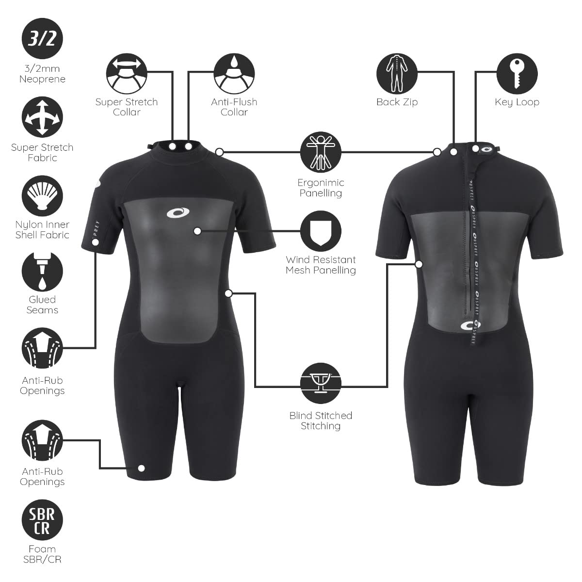 Osprey Women's 3mm Shorty Wetsuit | Neoprene Summer Surfing Suit
