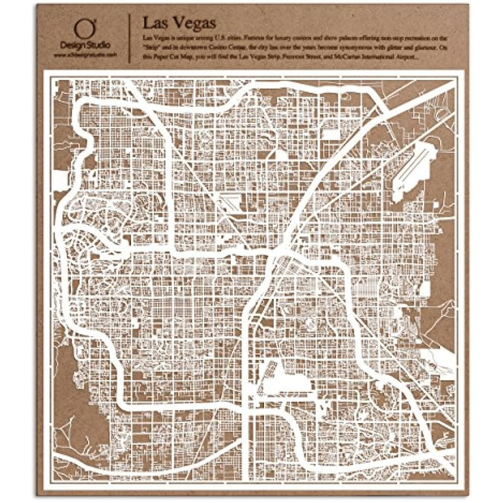 Las Vegas Paper Cut Map - 12x12 White Laser Cut Wall Art