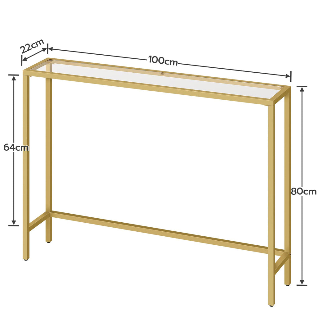 HOOBRO Gold Console Table | 100cm Slim Tempered Glass Hallway Table