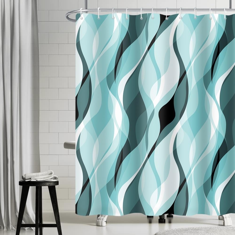 Uiiooazy Blue Turquoise Shower Curtain | Geometric Waterproof Polyester