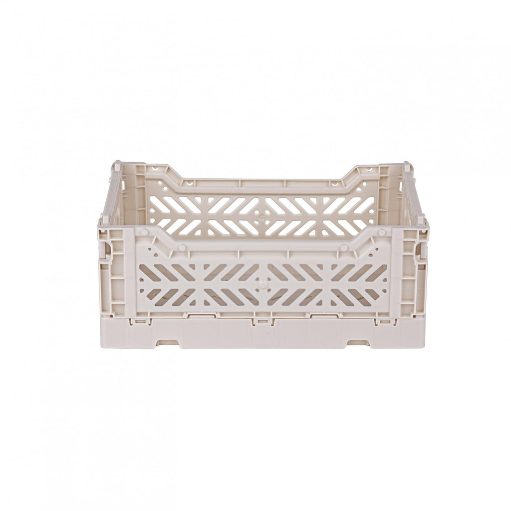 AYKASA Folding Crate, Sturdy Folding Box, Plastic, Stackable, Coconut Milk, Mini 27 x 17 x 11 cm