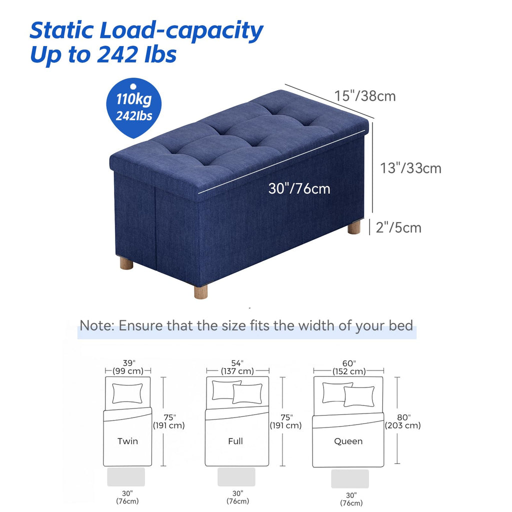 BRIAN & DANY Ottoman Storage Box with 4 Wood Legs, Linen Storage Ottoman for Living Room, Blue, 76 x 38 x 38 cm - image 2