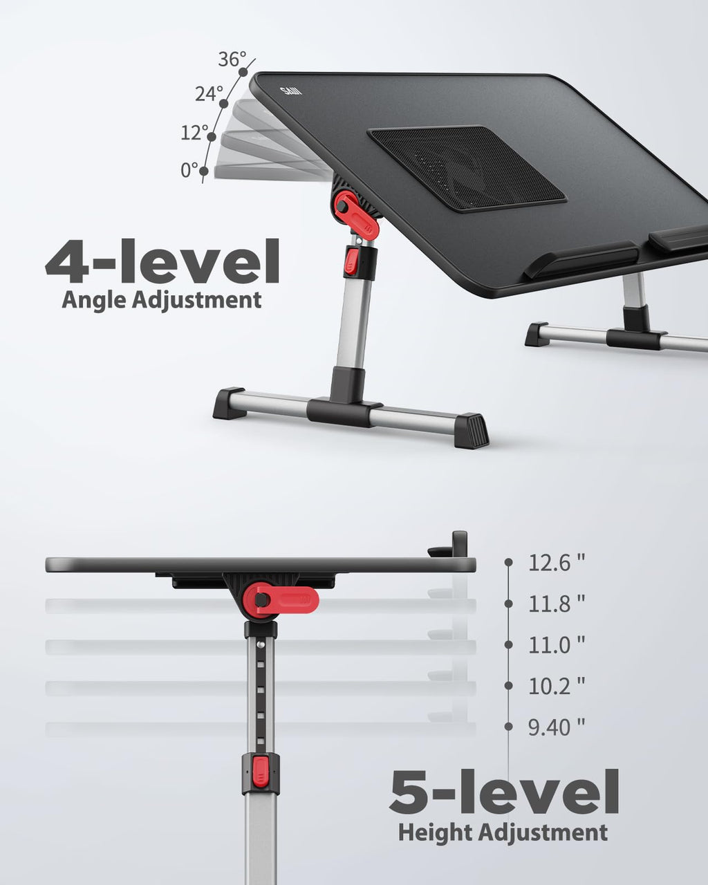 Cooling Table, Desk with USB Port, SAIJI Bed Table, lapdesk with fan, Adjustable Laptop Stand, folding table for Sofa, Bed, Floor, Breakfast - image 2