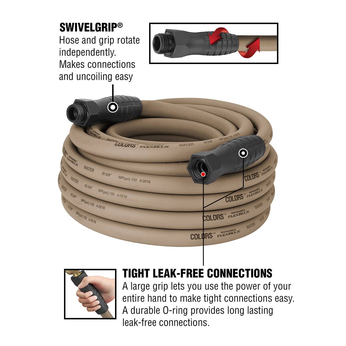 Flexzilla SwivelGrip Garden Hose – 5/8 in. x 50 ft. Brown Mulch