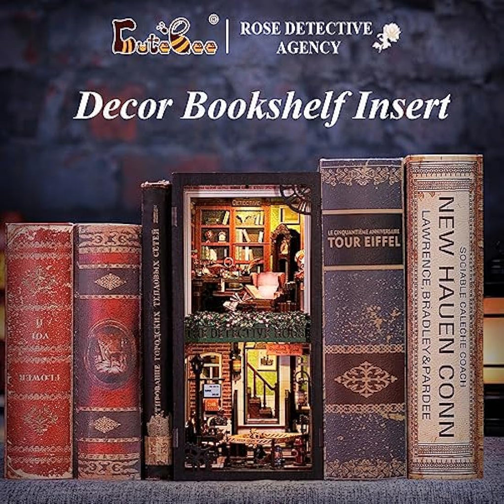 CUTEBEE Rose Detective Agency DIY Book Nook Kit - 3D Wooden Puzzle Dollhouse
