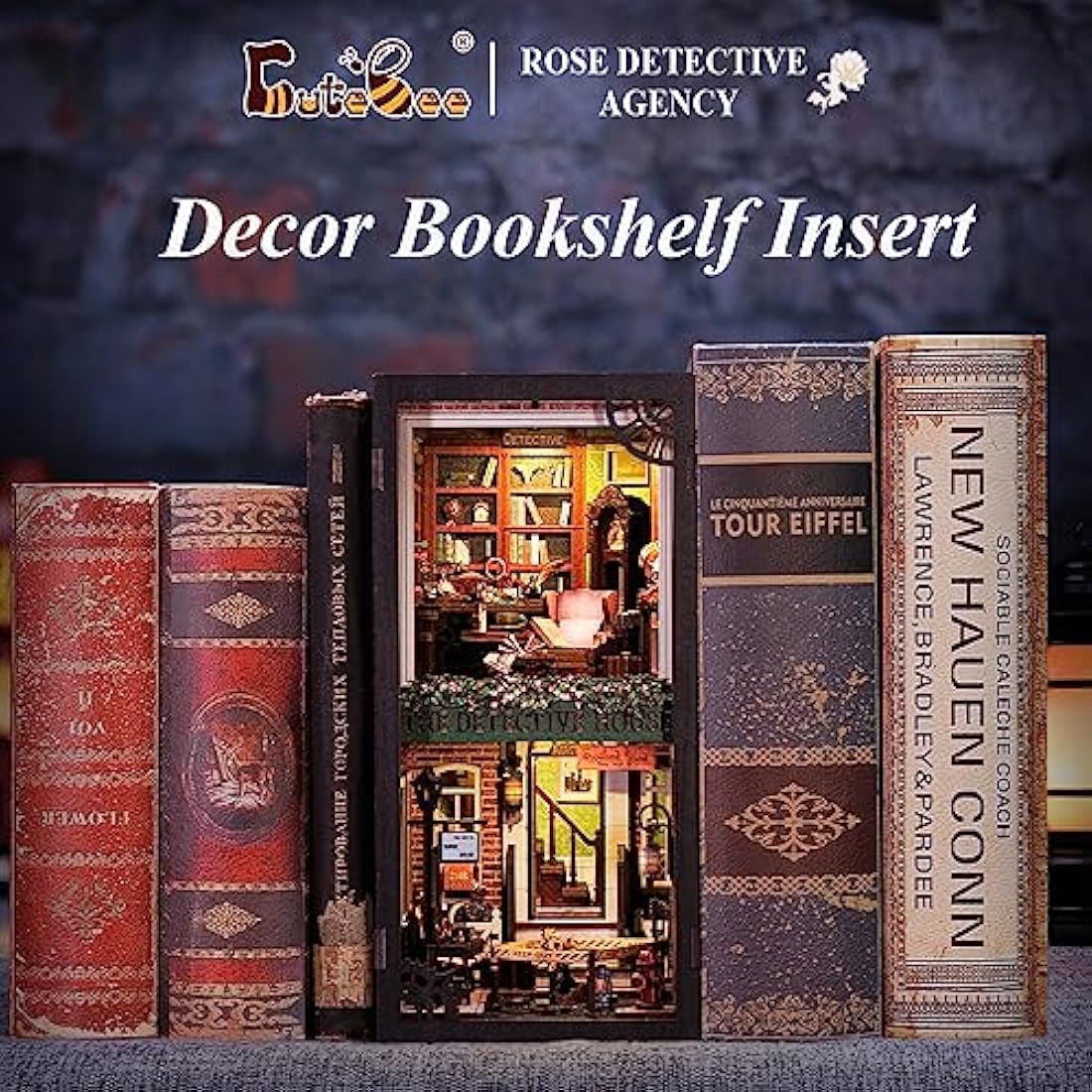 CUTEBEE Rose Detective Agency DIY Book Nook Kit - 3D Wooden Puzzle Dollhouse