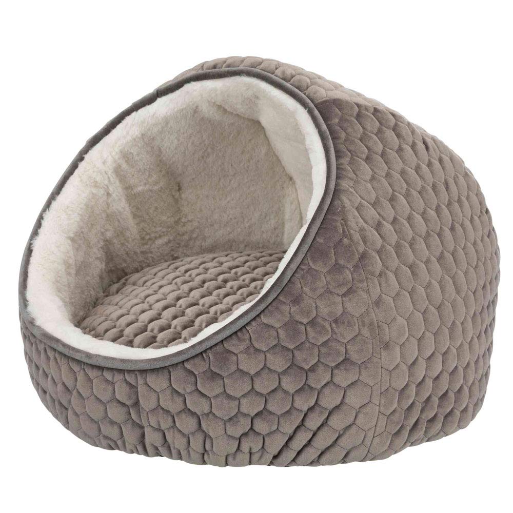 TRIXIE Livia Pet Cave - Plush Velvet Cat & Dog Bed, Taupe/Cream