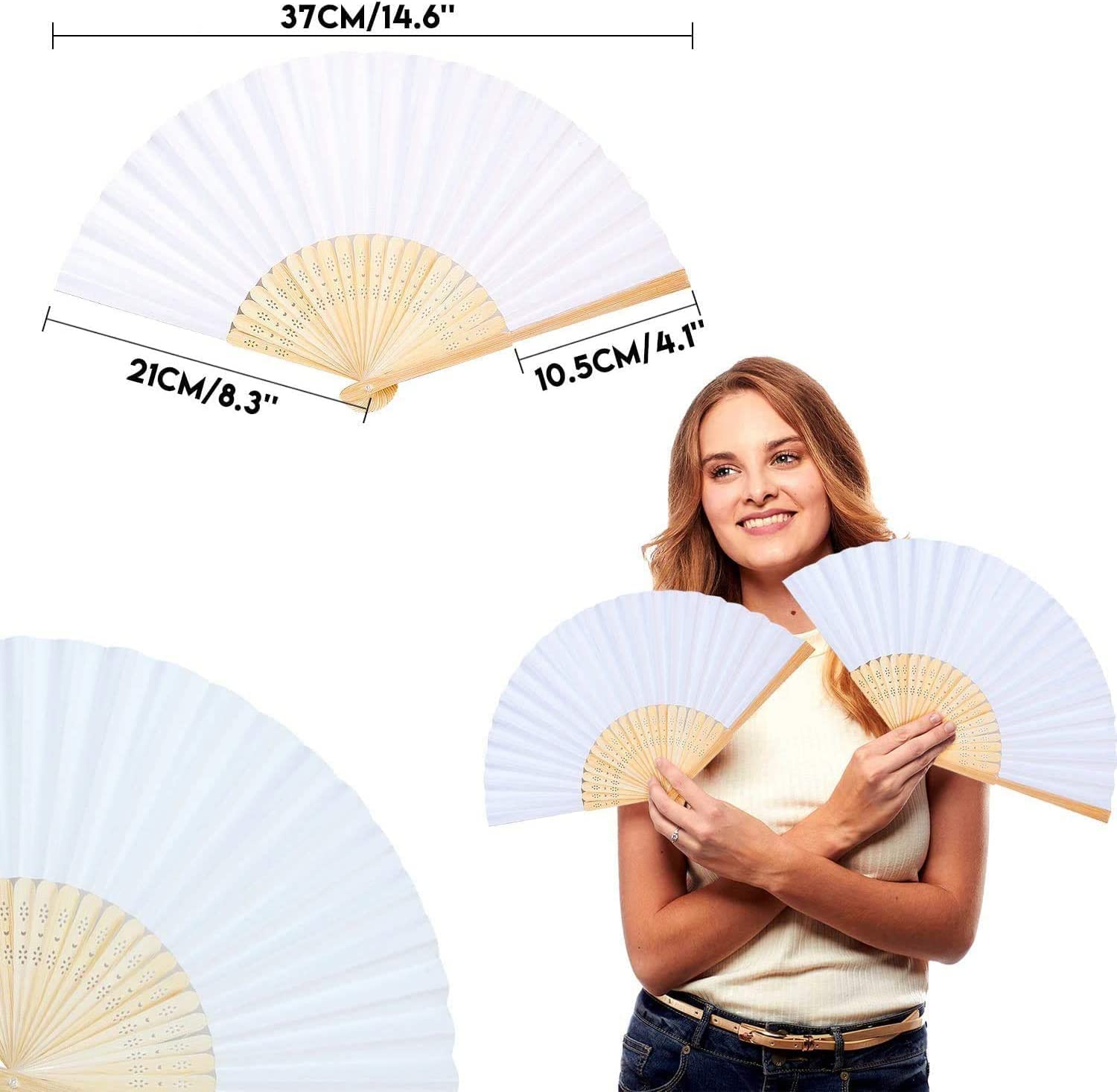 iZoeL White Folding Hand Fans - 60 Pack Bamboo Paper Wedding Favors