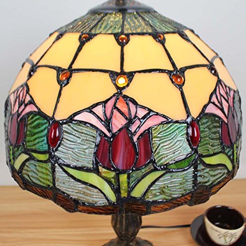 Bieye Tulip Flower Stained Glass Tiffany Style Table Lamp - 12 Inch Shade