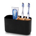 PARKMANI Toothbrush Holder - Bamboo & Plastic Bathroom Caddy, Black