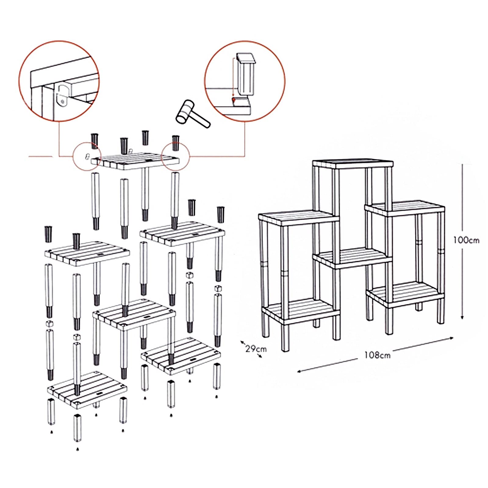 TATAY Lombok Modular Shelving Unit - 6 Wood Effect Shelves, Brown