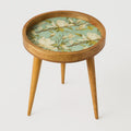 Woodmede Mango Wood Side Table 18” – Handmade Round Accent Table with 38cm Resin-Coated Enamel Top - image 1