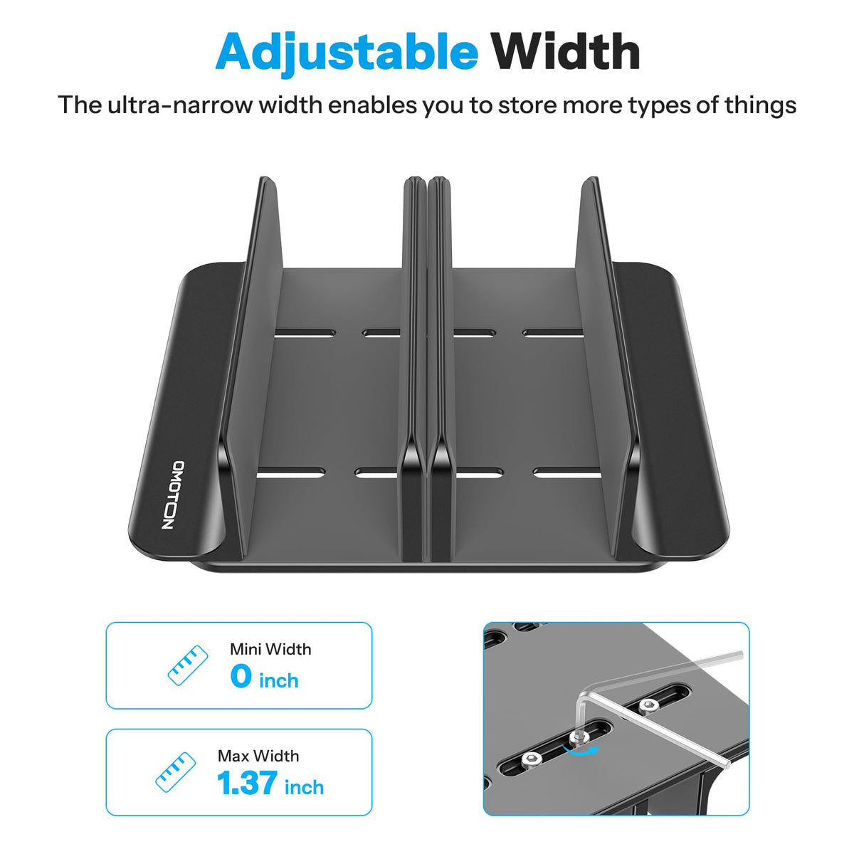 OMOTON Vertical Laptop Stand, Aluminium, Adjustable Dock Size, 3-Slot - image 2