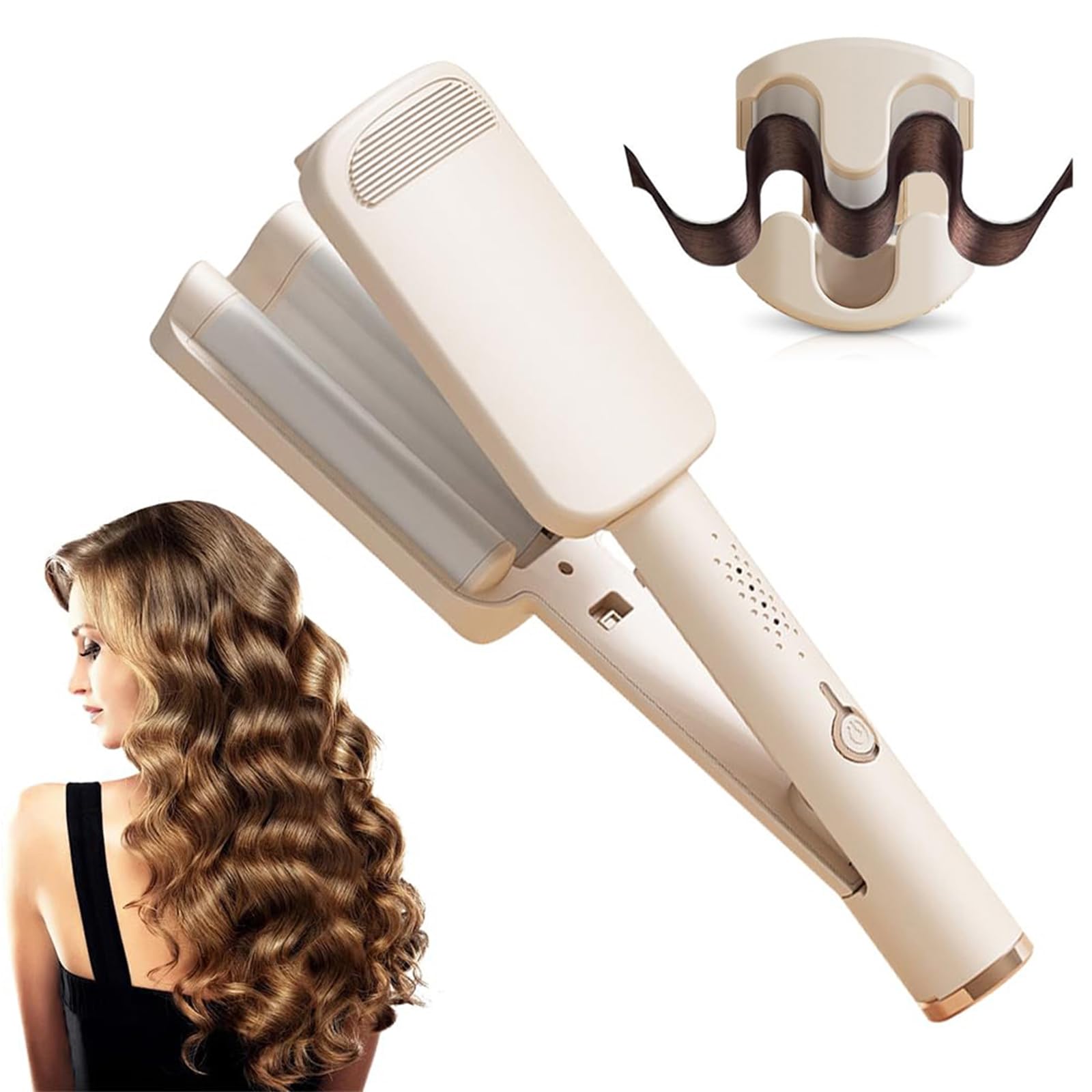 DSXVJHD 32mm Deep Hair Waver – 4 Heat Settings Anti-Scald Crimper, Beige