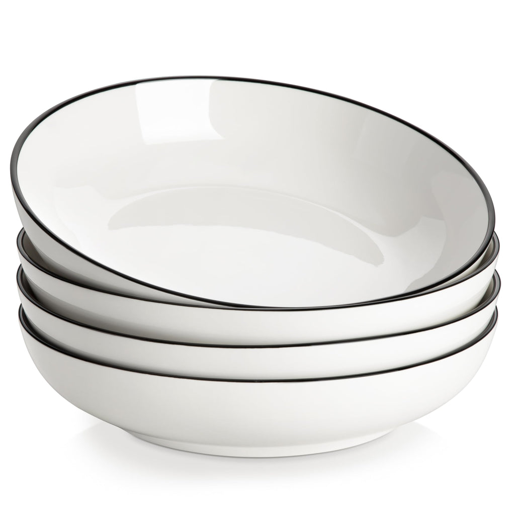 MALACASA 42oz Ceramic Pasta Bowls Set of 4 – Large Shallow Salad Bowls