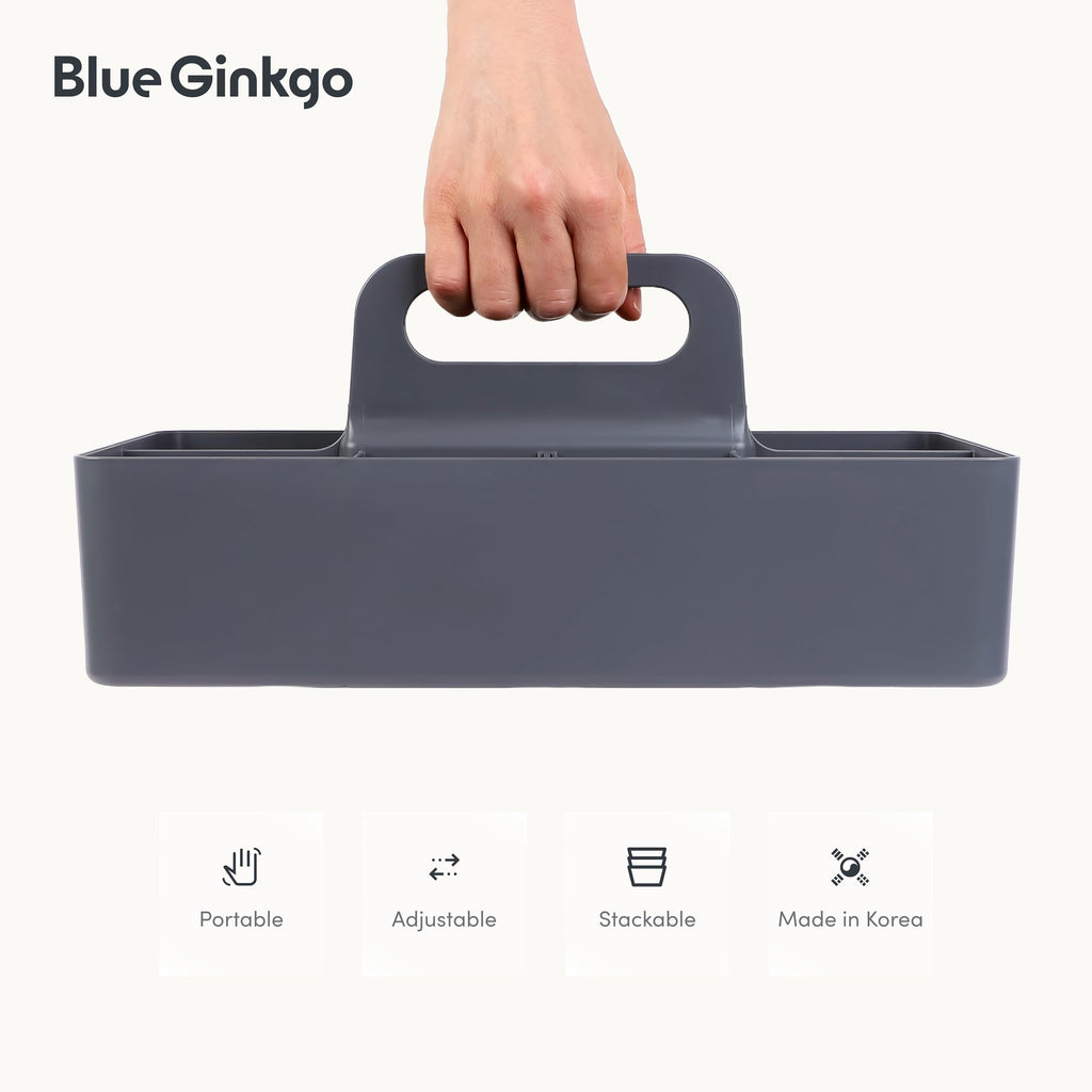 BLUE GINKGO Stackable Organizer Caddy – Korean-Made Portable Tote for Bathroom, Office, Crafts, or School Supplies Long Rectangle, Grey - image 5