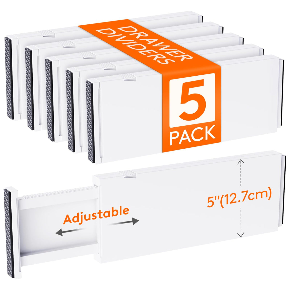 Lifewit 5 Pack 5" High Drawer Dividers 34-56cm/13.5-22" Adjustable Drawer Organiser for Clothes/Utensils, Expandable Kitchen Drawer Dviders - image 1
