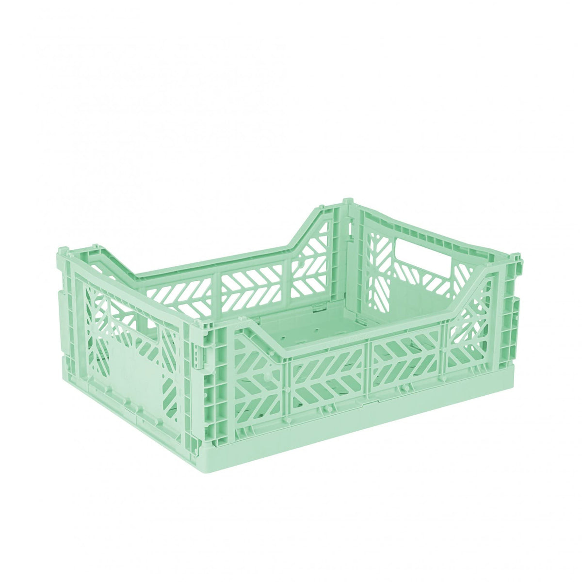 AYKASA Folding Crate, Sturdy Folding Box, Plastic, Stackable, Warm Mint, Midi 40 x 30 x 14 cm