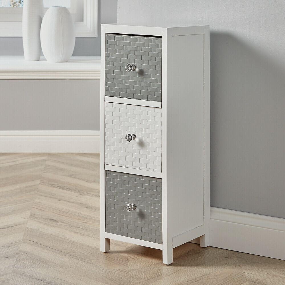 Home Source 3 Drawer Tallboy Chest - White & Grey Wooden Storage Unit