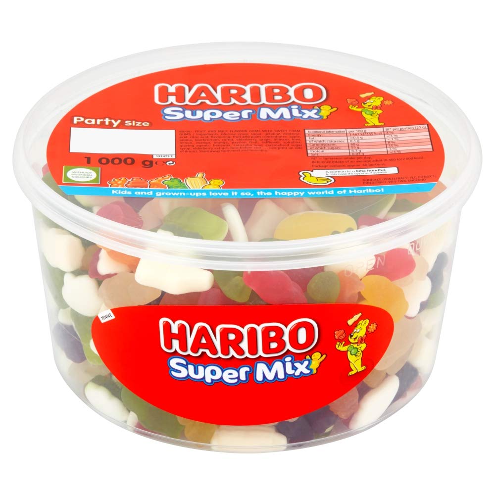 Haribo Supermix Fruit and Milk Gummy Sweets - 1kg Bulk Party Tub