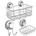 SANNO Stainless Steel Shower Caddy - 3-Piece Suction Cup Storage Basket