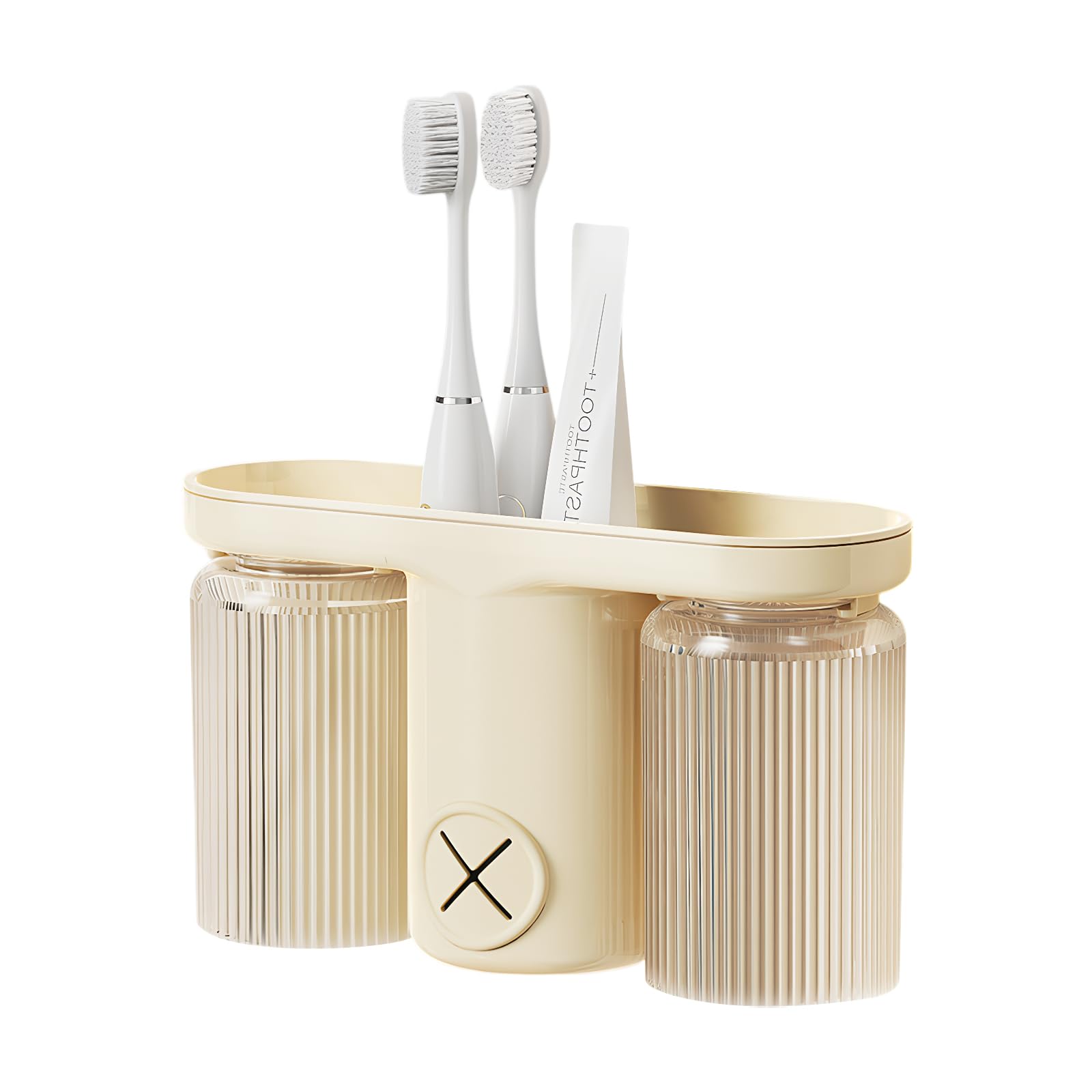 Wall Mounted Toothbrush Holder | Beige Adhesive Bathroom Organizer