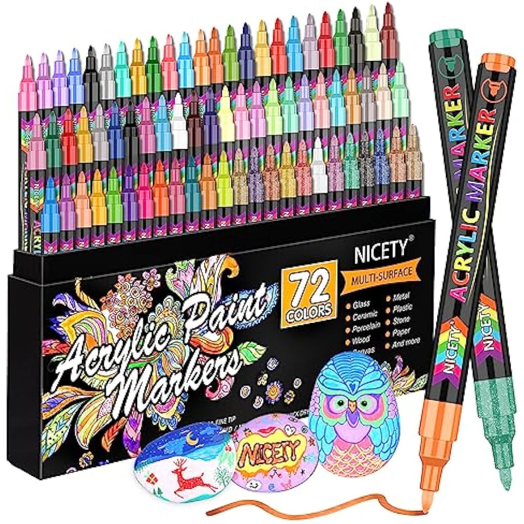 NICETY Acrylic Paint Pens - 72 Colors Extra Fine Tip Markers for Rock Painting