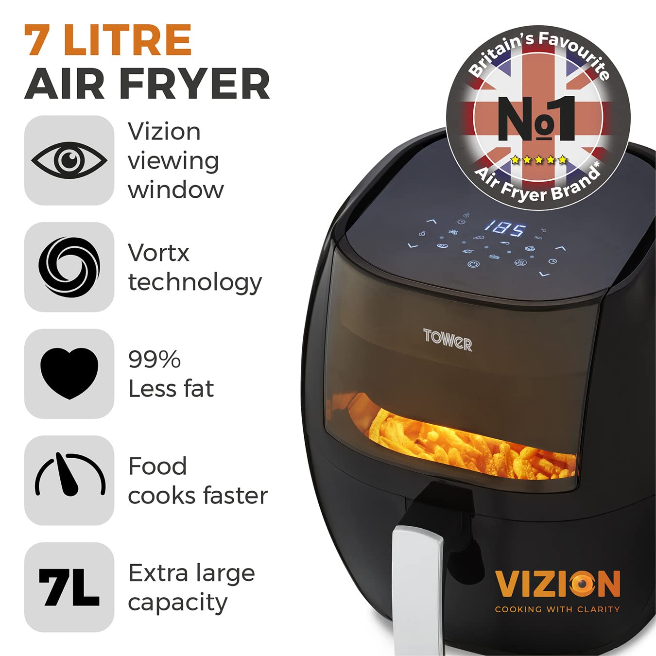 Tower T17072 Vortx Vizion Digital Air Fryer | 7L Capacity | 1800W