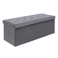 Bonlife Grey Velvet Storage Ottoman Bench – Large Folding Footstool