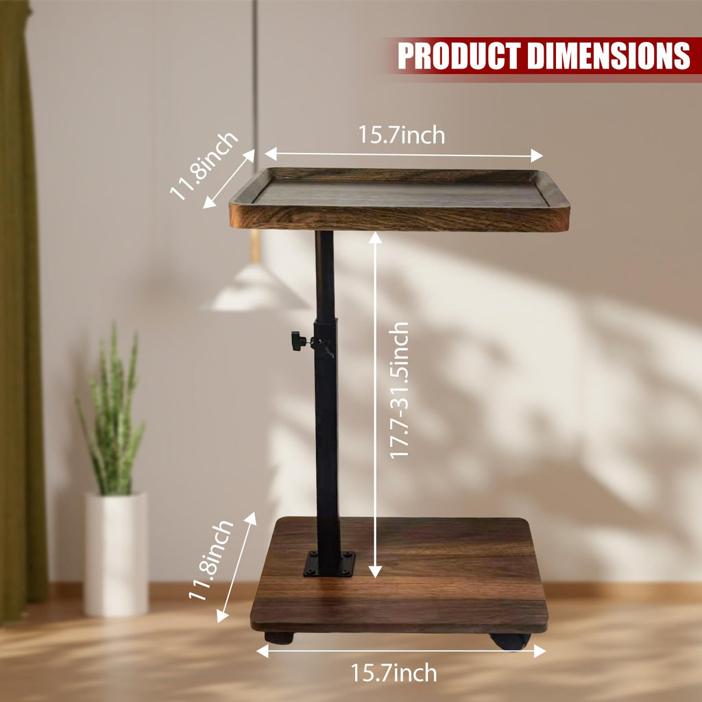 Aegistus C Table End Table Adjustable Height, 360°Swivel TV Tray Table for Small Spaces with 4 CastersWalnut Brown
