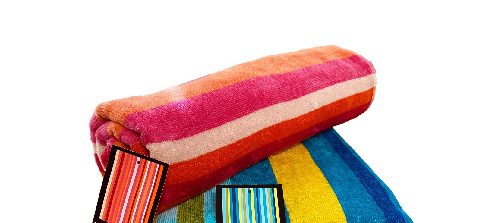 Lex's Linens Striped Cotton Beach Towels – 2 Pack Velour & Towelling