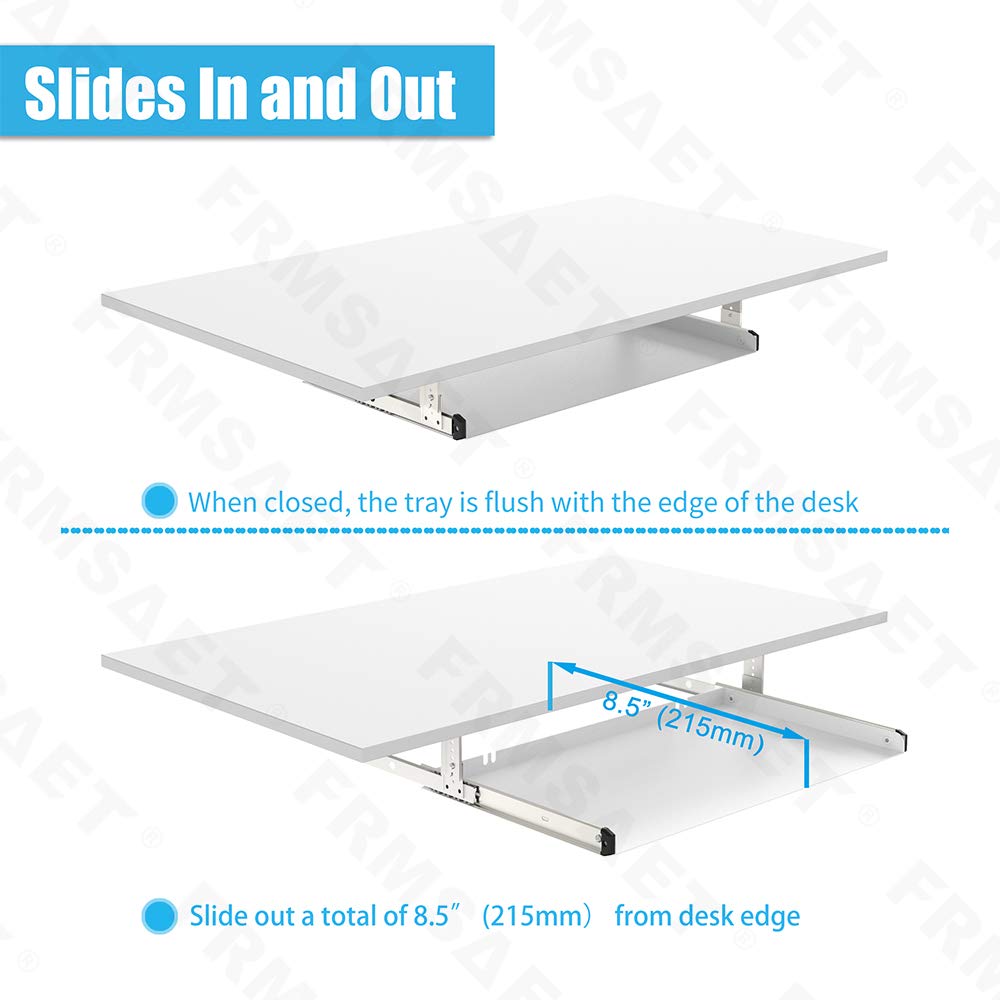 FRMSAET All-Metal 53 cm/60 cm/76 cm Under Desk Keyboard Tray60 cm, White