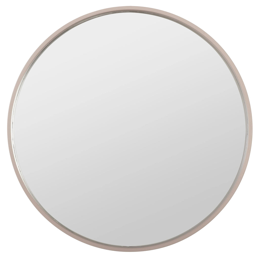 Jolof Store Round Wooden Wall Mirror – 50cm Deep Framed Beige Brown