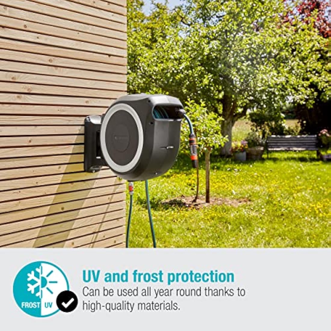 Gardena RollUp L Wall-Mounted Hose Box | 30m Retractable Reel - White