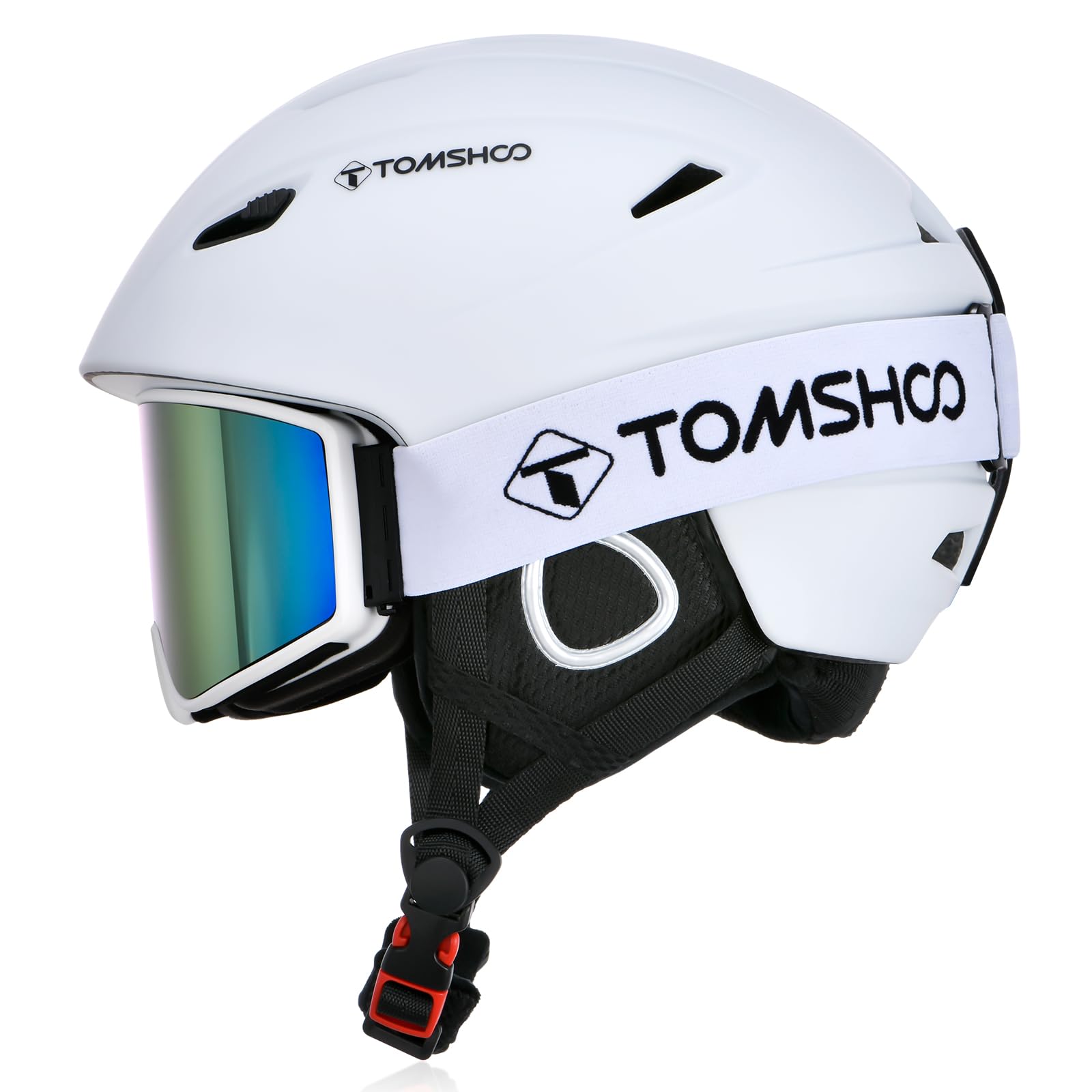 TOMSHOO Ski Helmet and Goggles Set | Shockproof Snowboard Gear - White