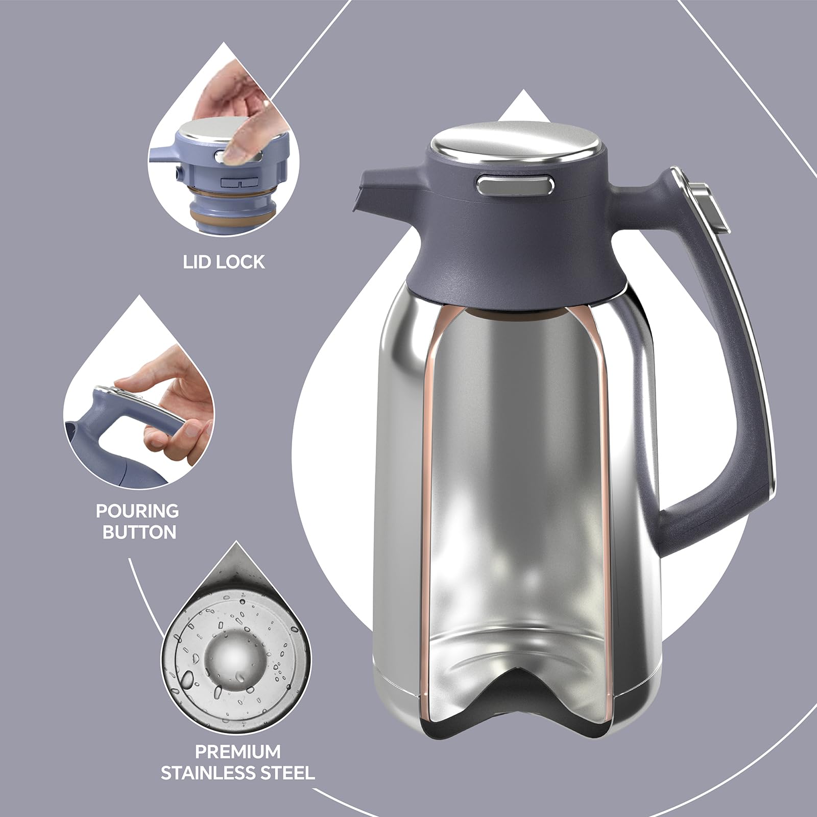 IDEUS 68oz Vacuum Insulated Coffee Carafe | Stainless Steel Thermal Pot